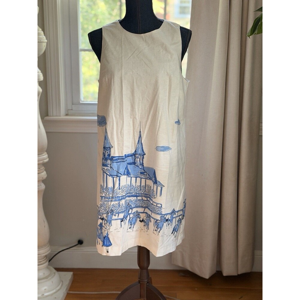 Vineyard Vines Kentucky Derby Linen Shift Dress Women's M Preppy Equestrian